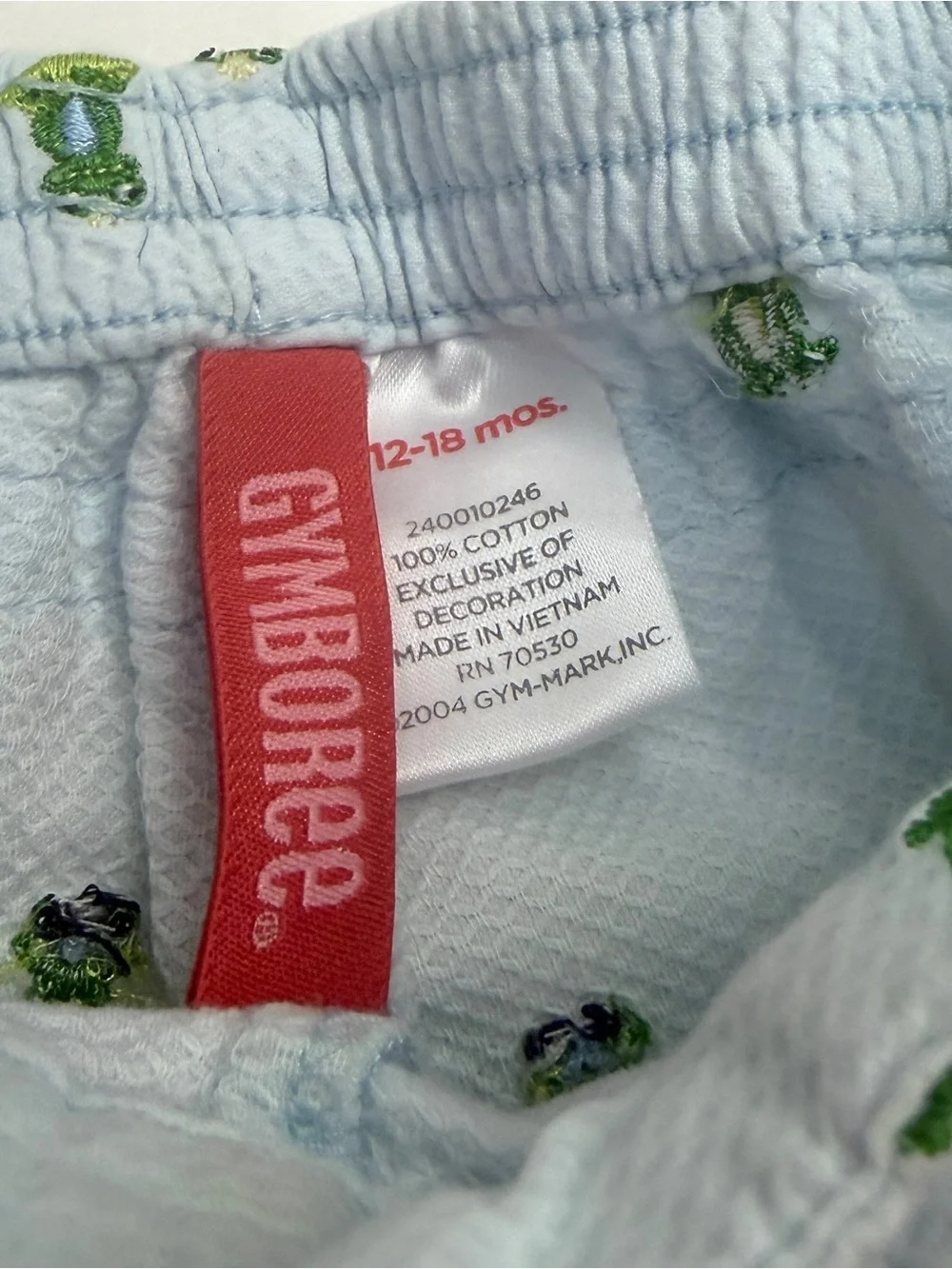 Vintage 2004 Gymboree Blue Pique Pants with Green Frog Embroidery Cotton